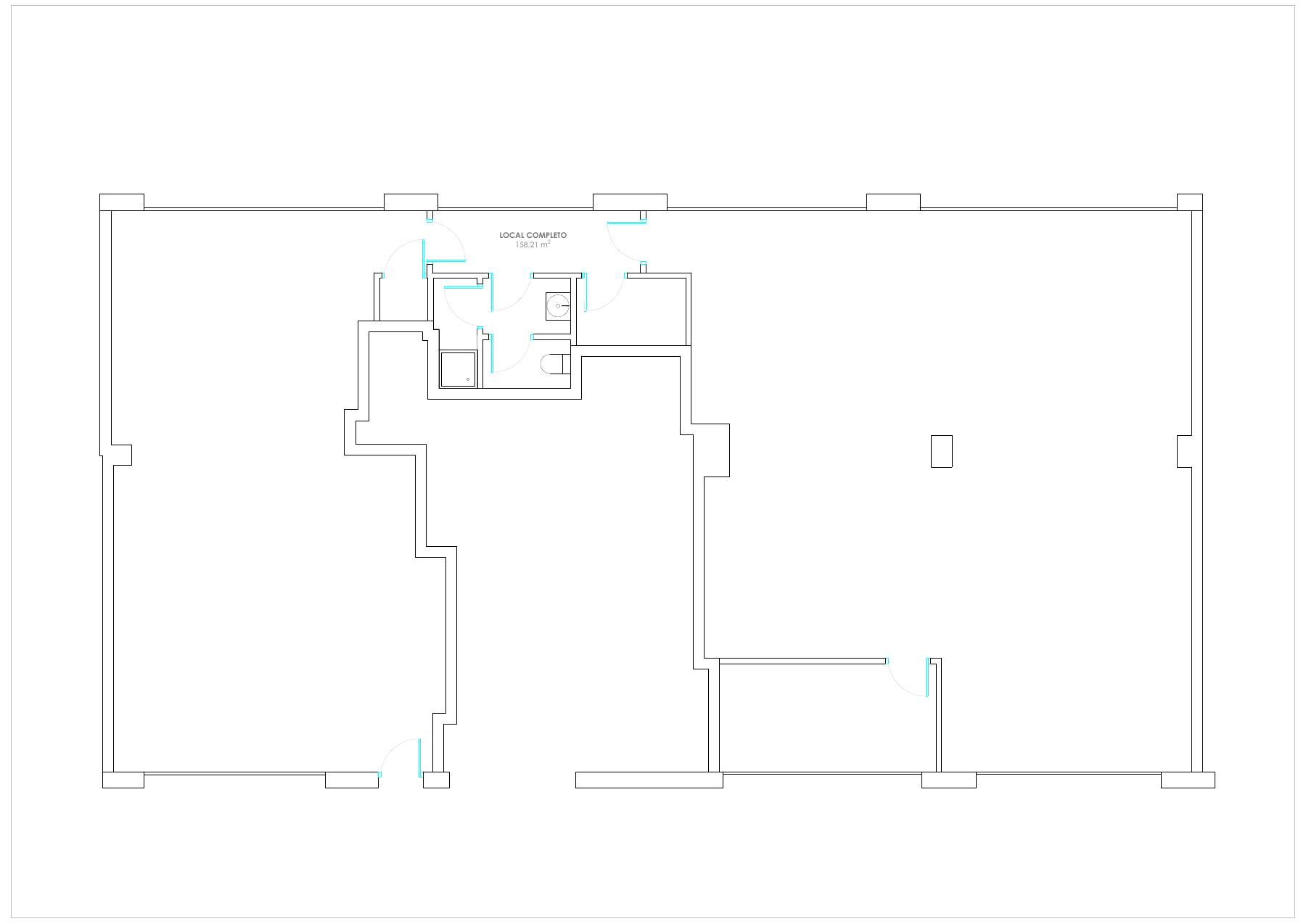 Plano del local completo con superficie de 158,21 m²